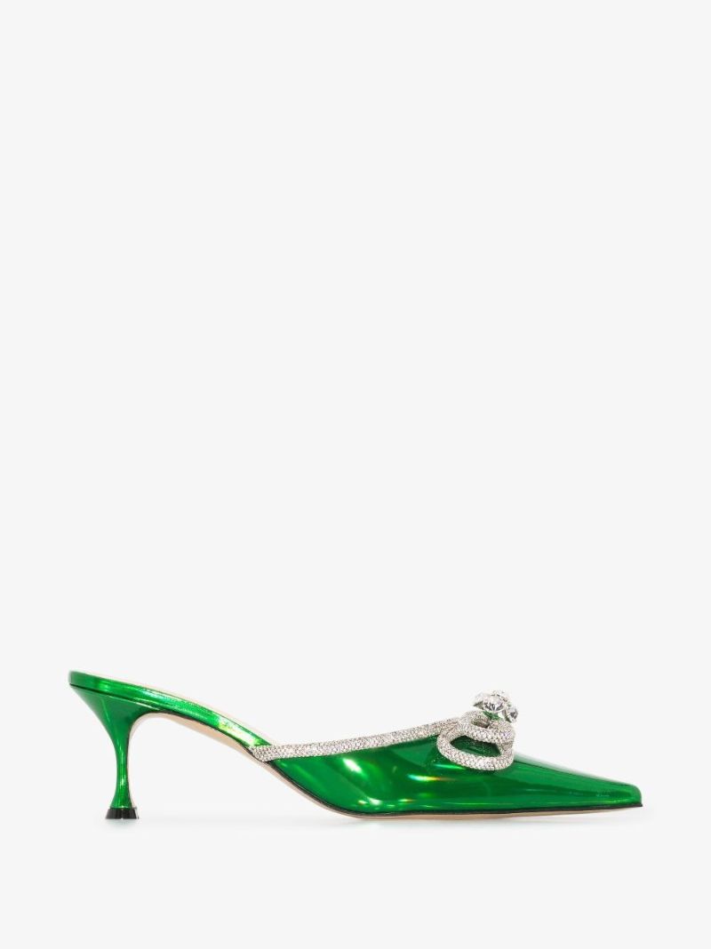Green Double Bow 65 Crystal Leather Mules