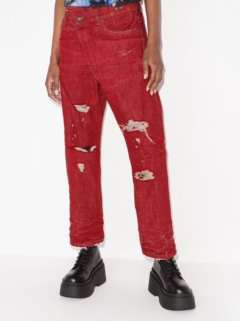 Crossover Asymmetric Distressed Jeans