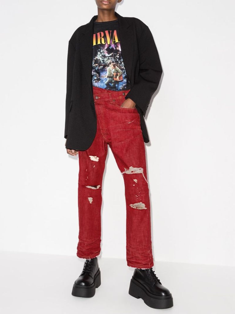 Crossover Asymmetric Distressed Jeans
