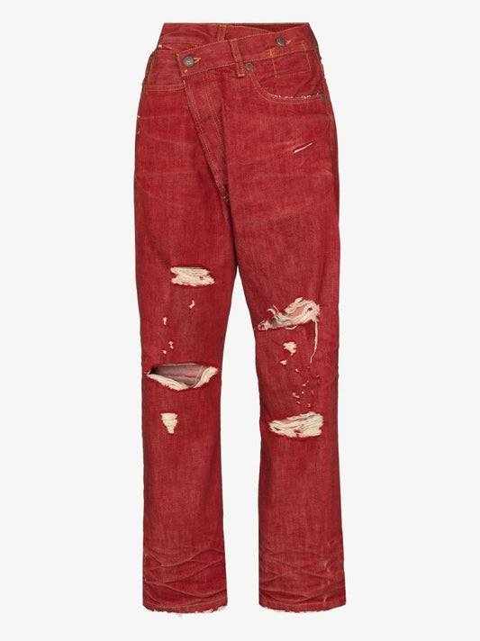 Crossover Asymmetric Distressed Jeans