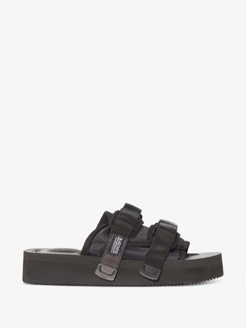 Black Moto Double Strap Flat Sandals