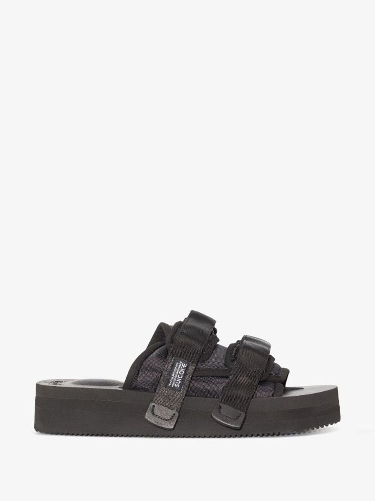 Black Moto Double Strap Flat Sandals