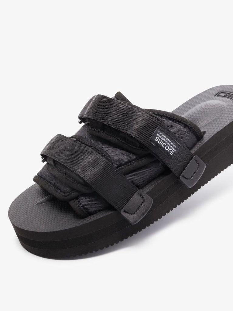 Black Moto Double Strap Flat Sandals