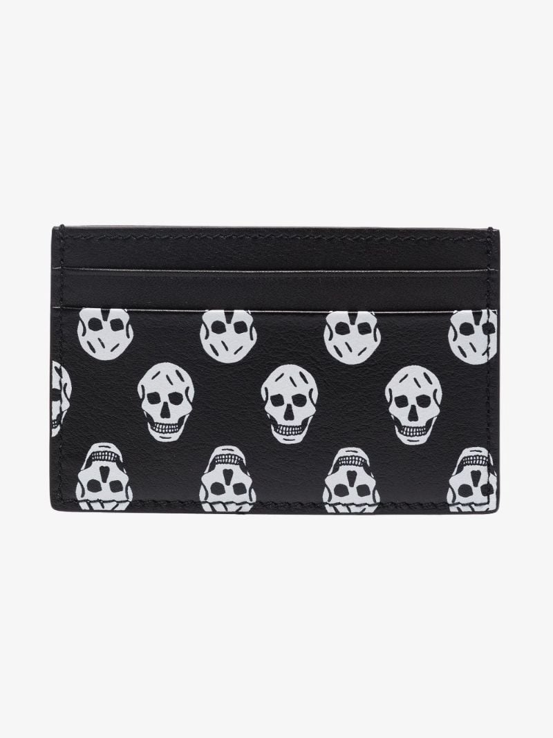 Black Skull Print Leather Card Holder