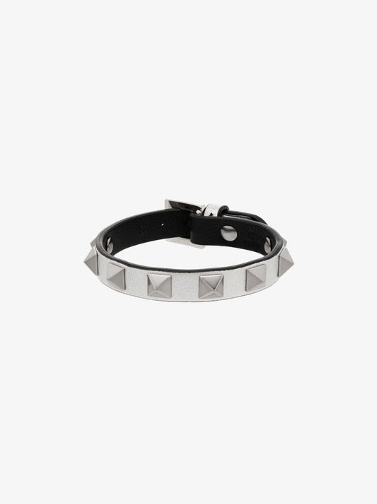 Silver Tone Rockstud Leather Bracelet