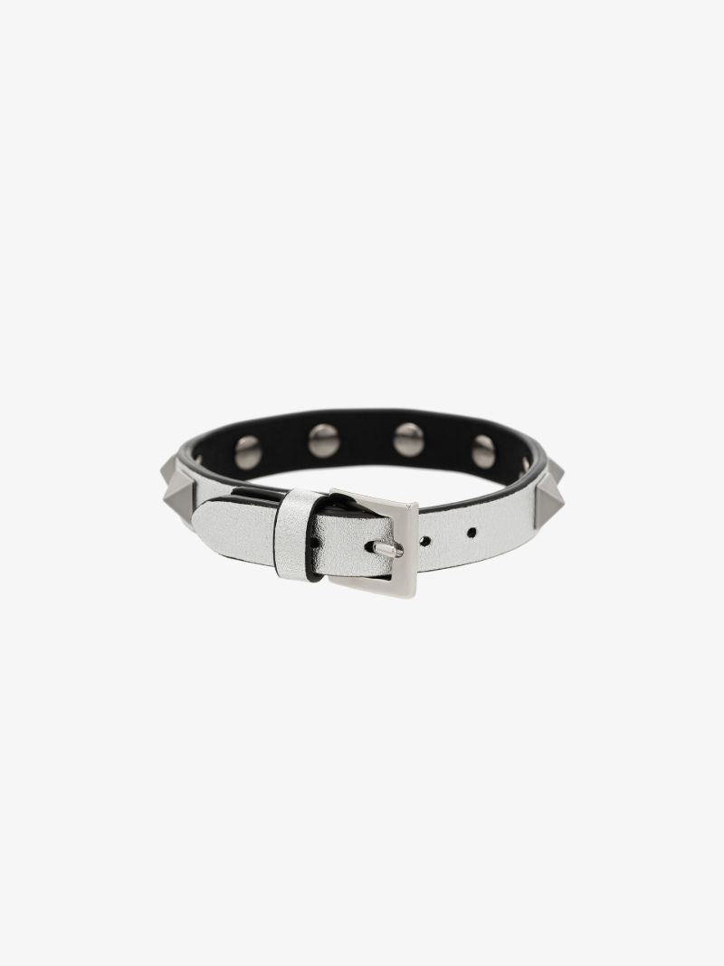 Silver Tone Rockstud Leather Bracelet