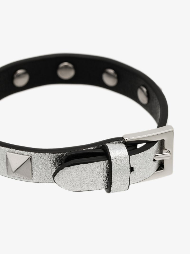 Silver Tone Rockstud Leather Bracelet