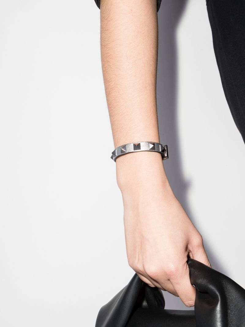 Silver Tone Rockstud Leather Bracelet