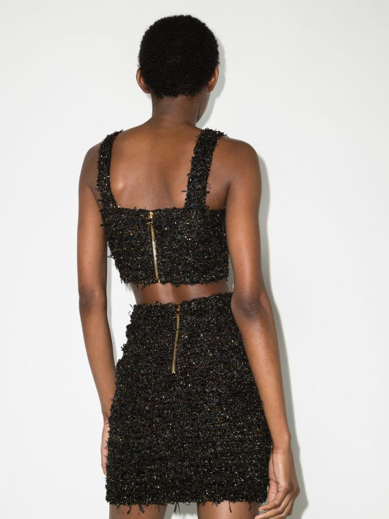 Black Tweed Crop Top