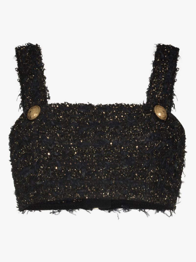 Black Tweed Crop Top