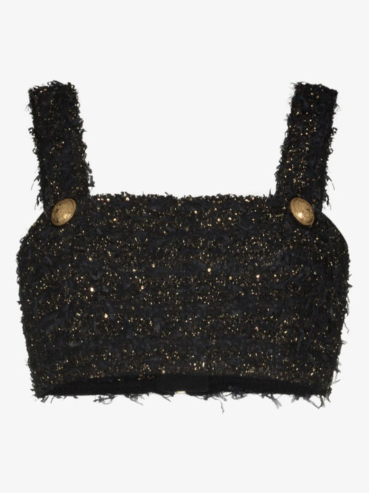 Black Tweed Crop Top