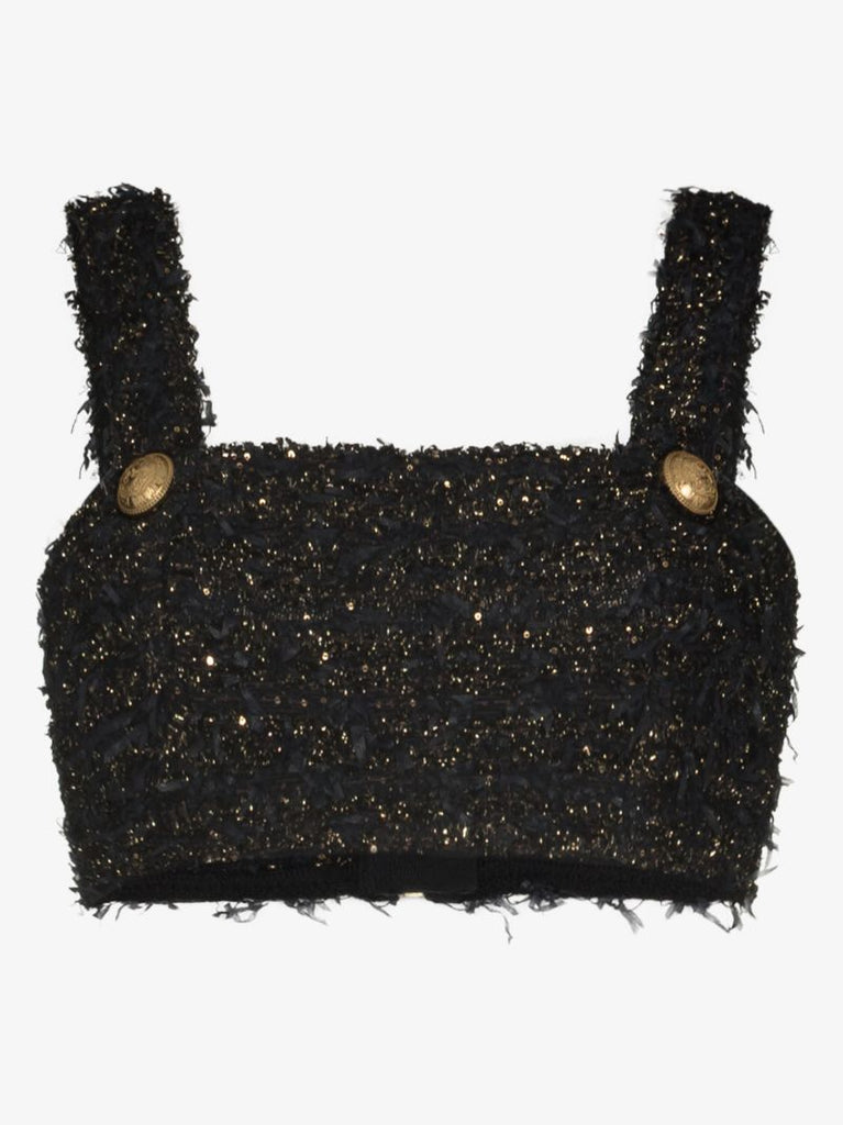 Black Tweed Crop Top