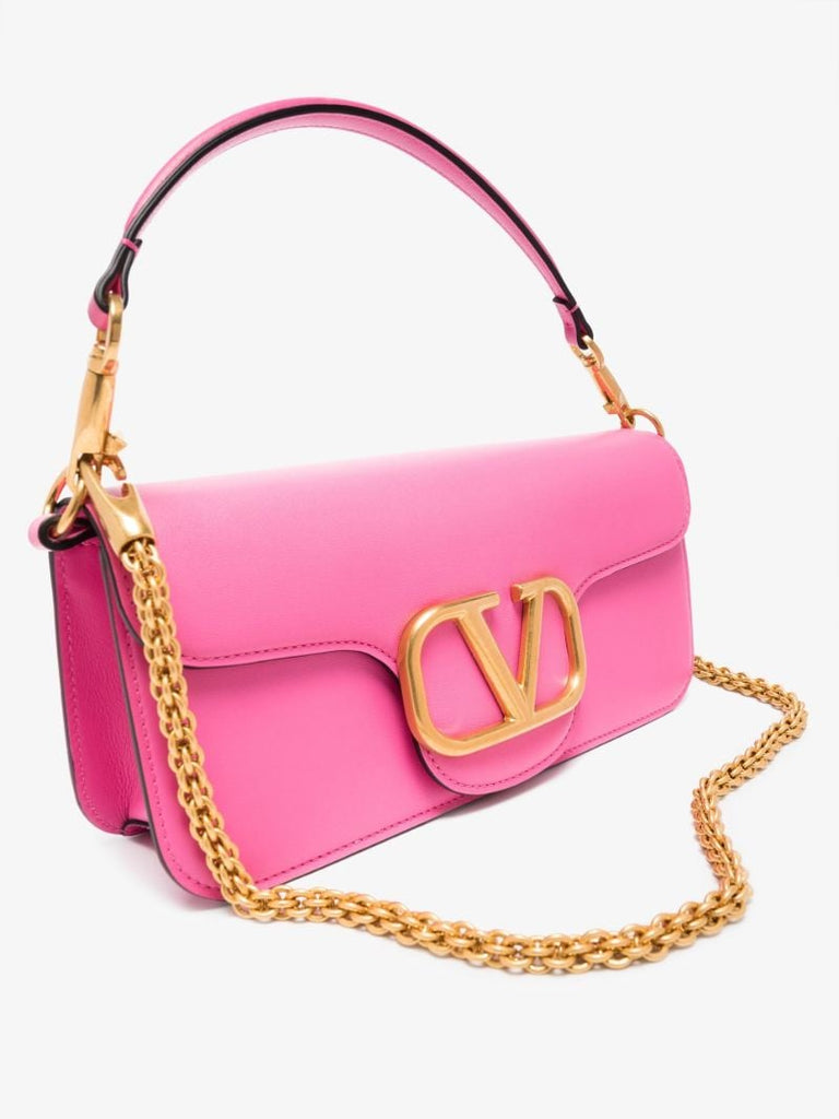 Pink Vlogo Baguette Leather Shoulder Bag