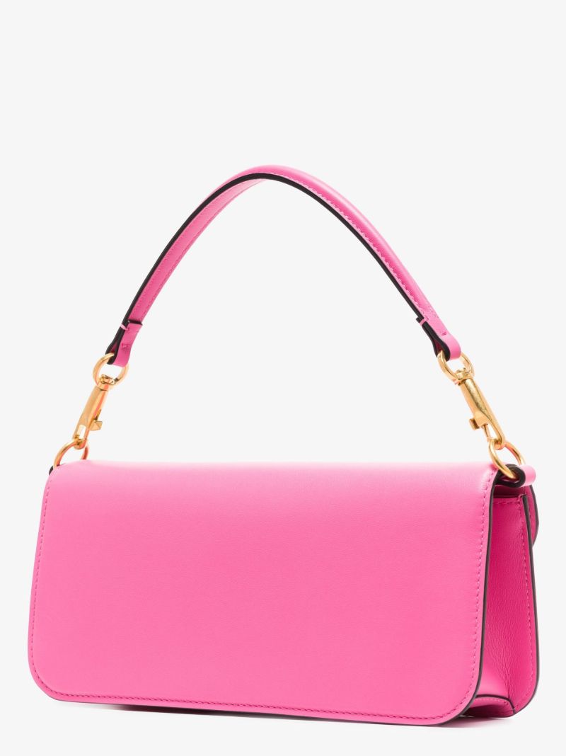 Pink Vlogo Baguette Leather Shoulder Bag