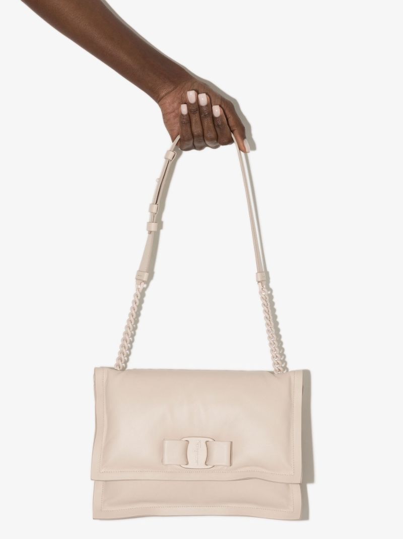 Neutral Viva Bow Leather Shoulder Bag