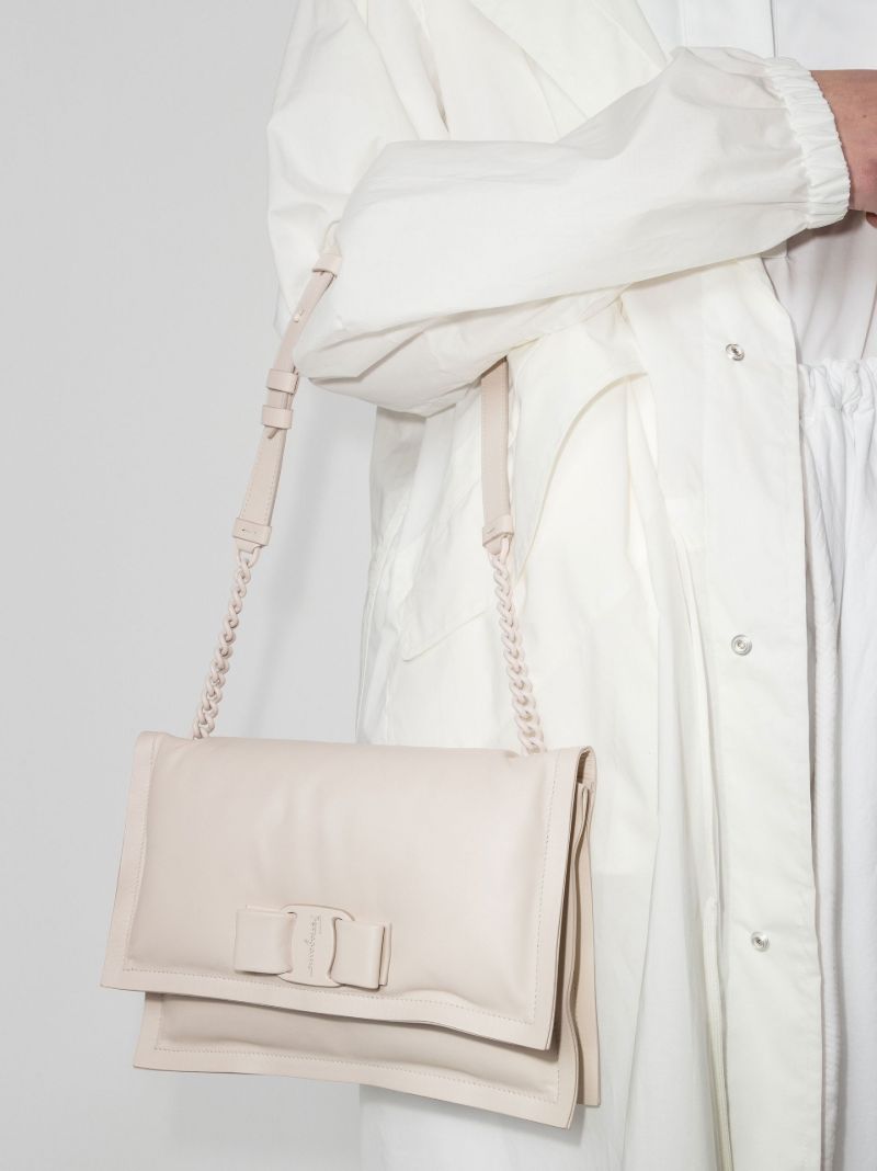 Neutral Viva Bow Leather Shoulder Bag