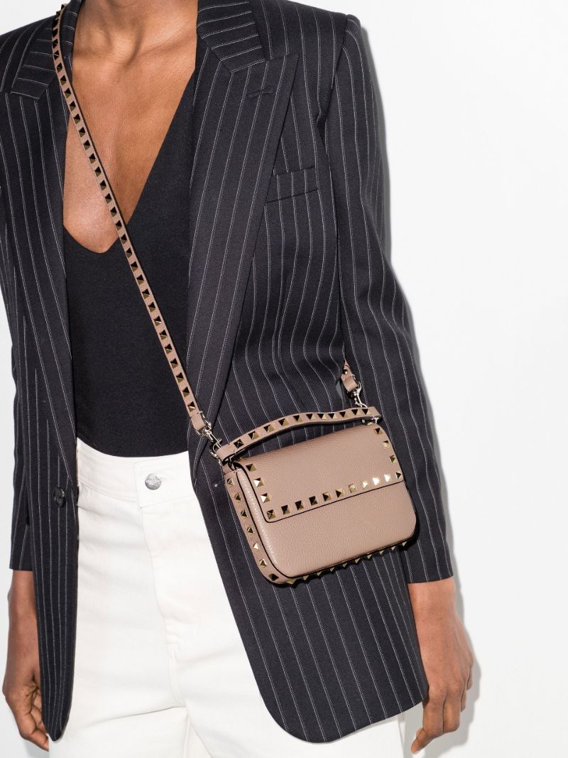 Neutral Rockstud Mini Leather Cross Body Bag
