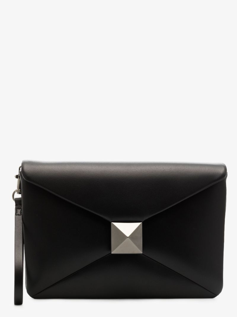 Black One Stud Leather Pouch Bag