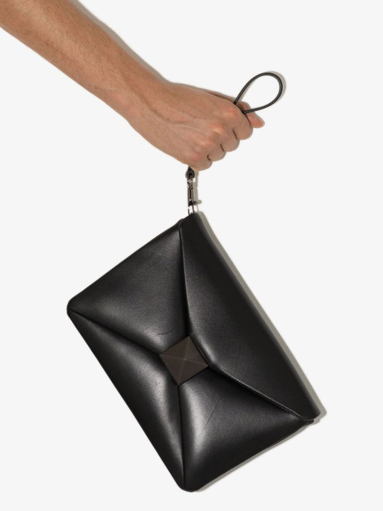 Black One Stud Leather Pouch Bag