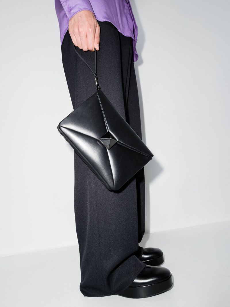 Black One Stud Leather Pouch Bag