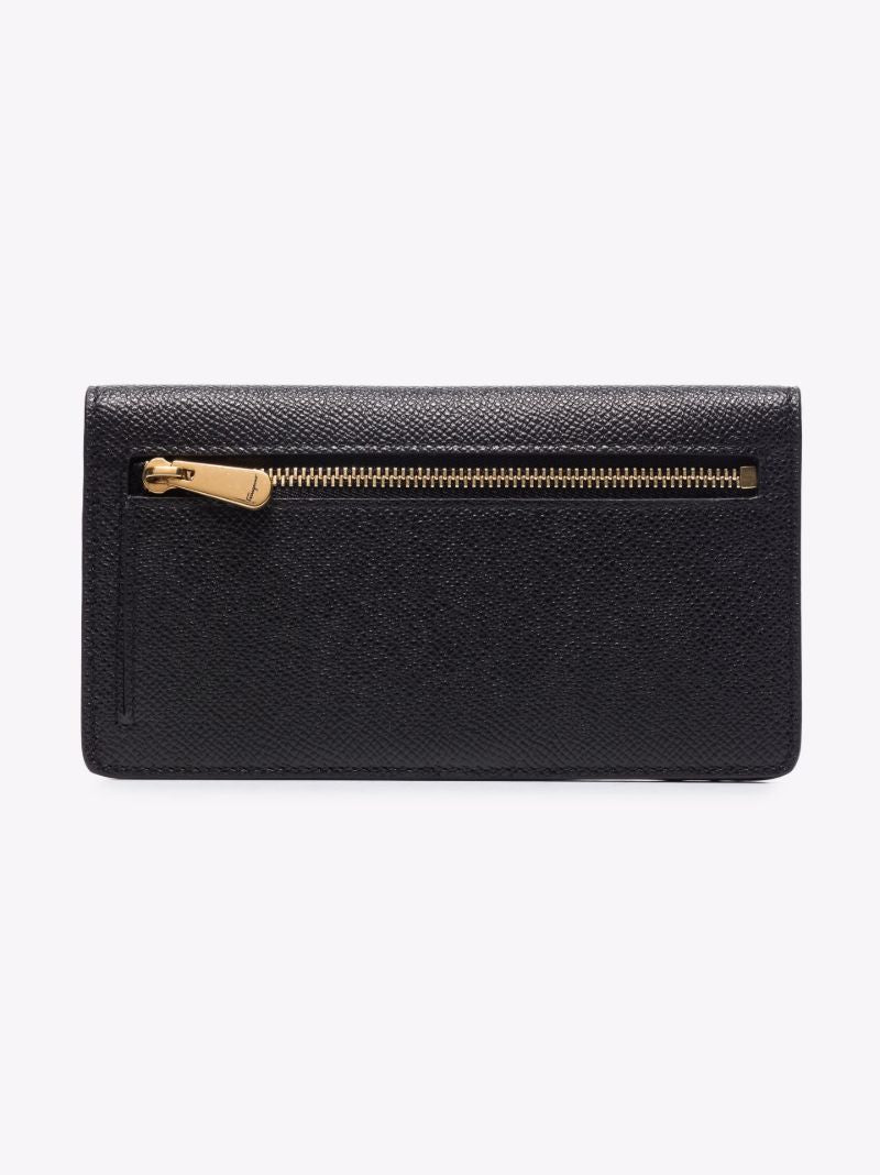 Black Continental Grained Leather Wallet