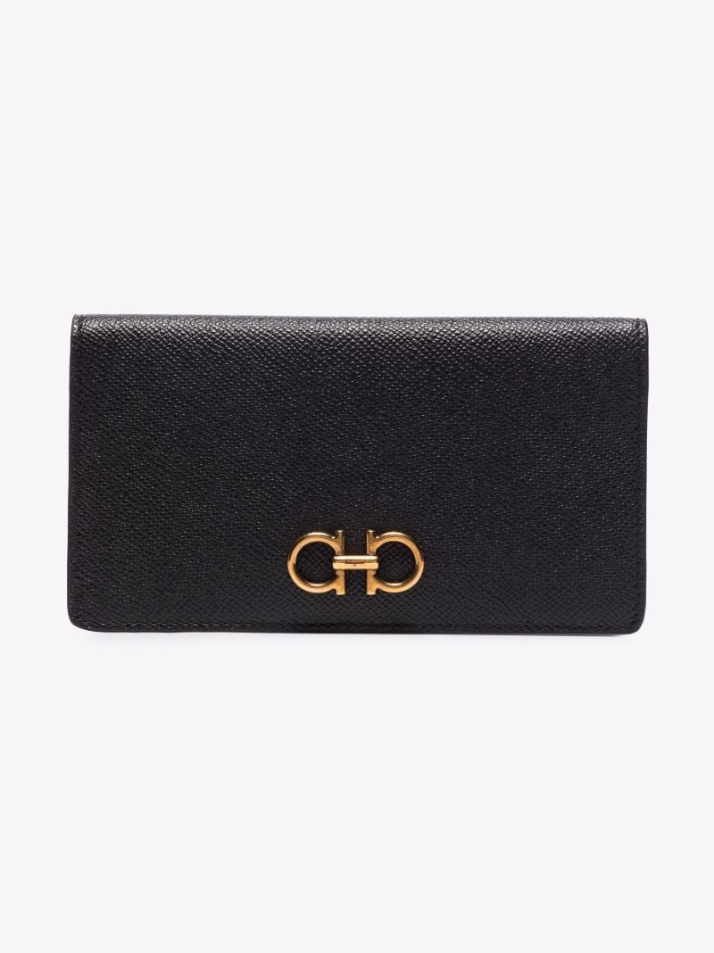 Black Continental Grained Leather Wallet