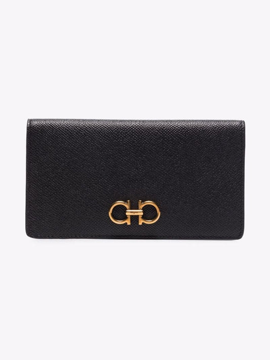 Black Continental Grained Leather Wallet