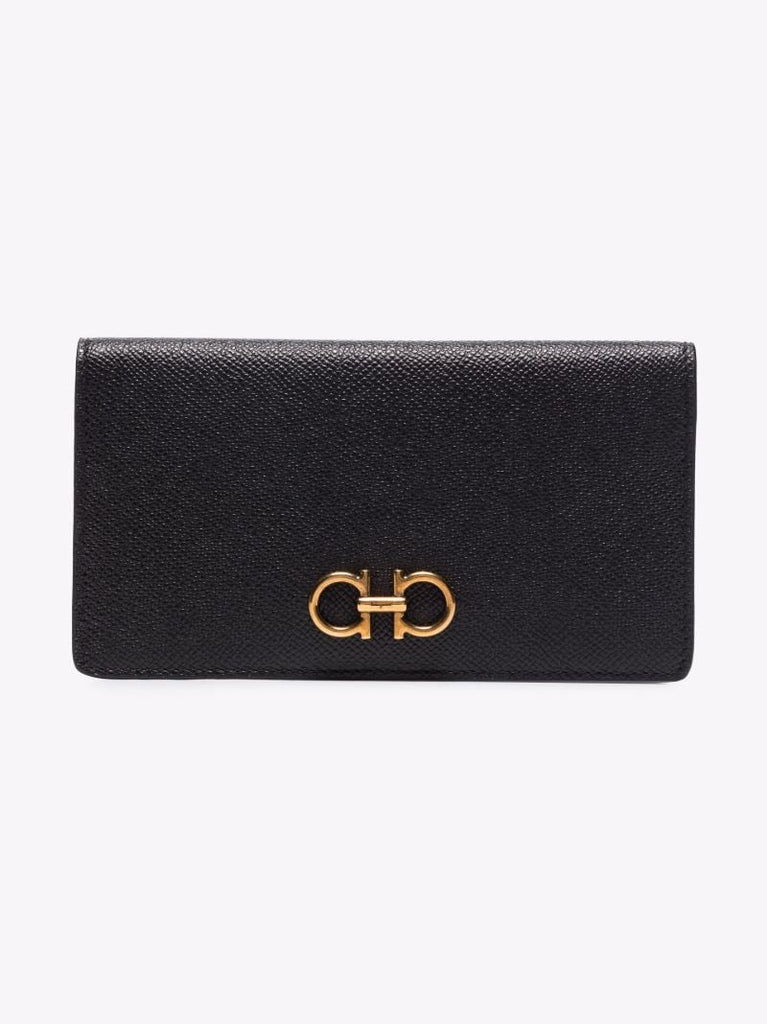 Black Continental Grained Leather Wallet