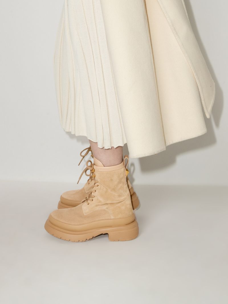 Neutral Roman Stud Suede Combat Boots