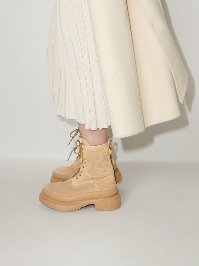 Neutral Roman Stud Suede Combat Boots