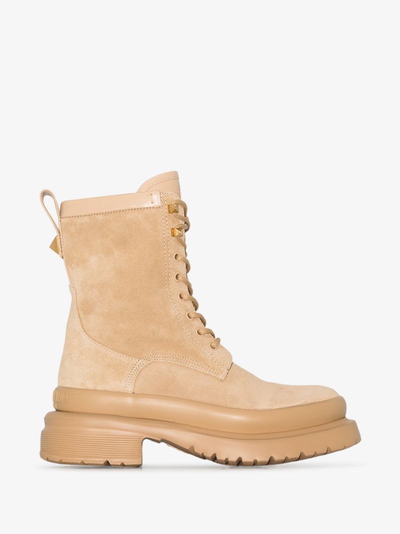 Neutral Roman Stud Suede Combat Boots
