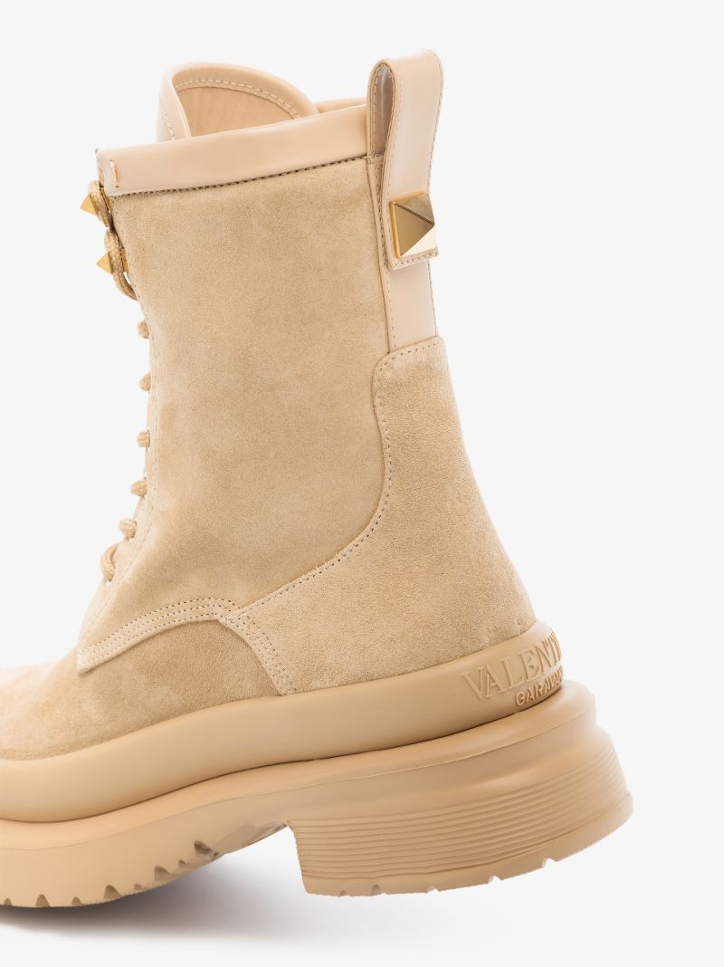 Neutral Roman Stud Suede Combat Boots