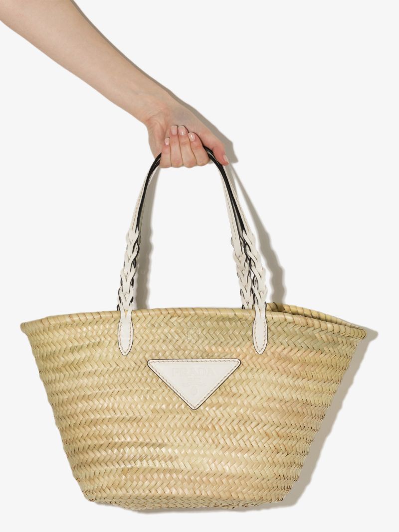 Neutral Logo Raffia Tote Bag