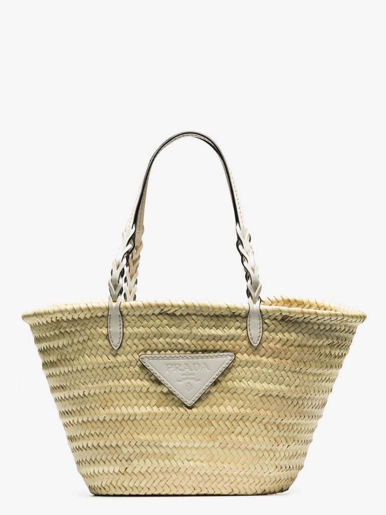 Neutral Logo Raffia Tote Bag