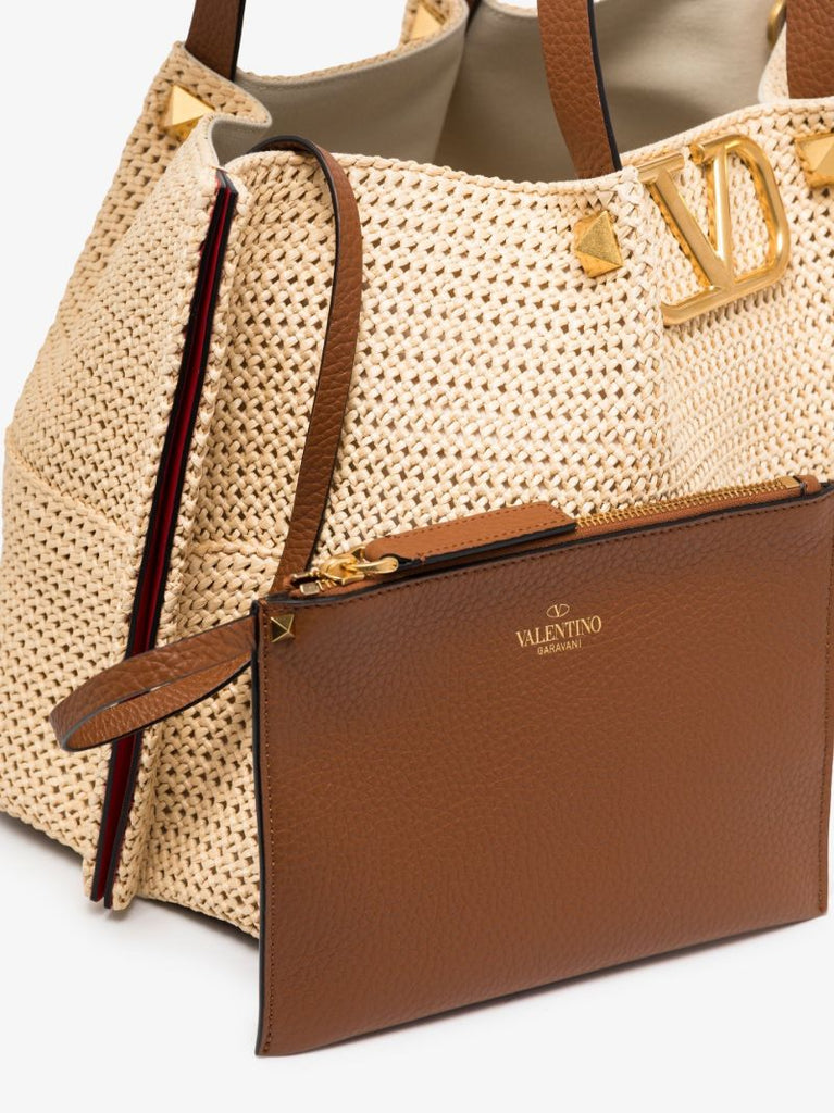 Neutral Vlogo Medium Straw Tote Bag