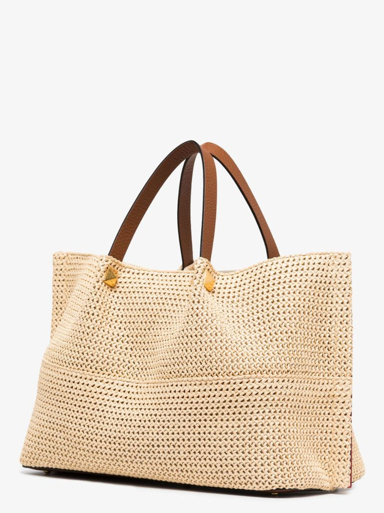 Neutral Vlogo Medium Straw Tote Bag