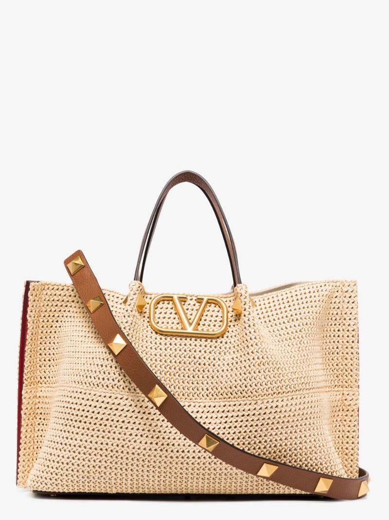 Neutral Vlogo Medium Straw Tote Bag