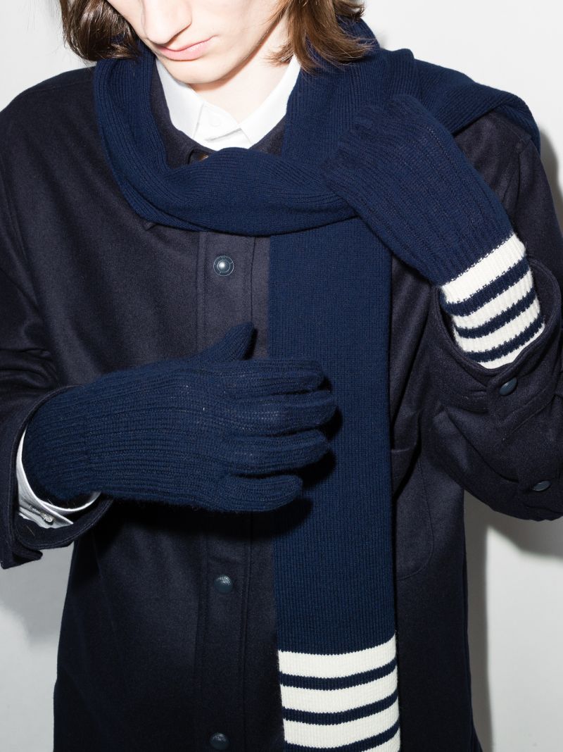 Blue 4-bar Stripe Cashmere Gloves