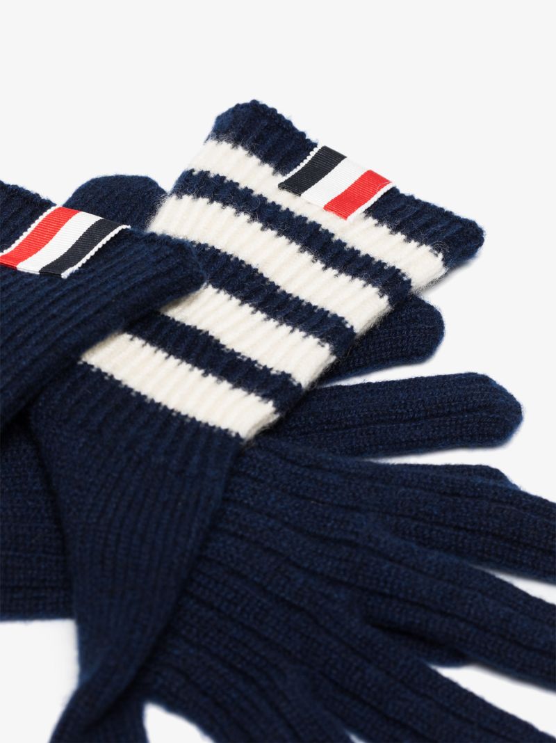 Blue 4-bar Stripe Cashmere Gloves