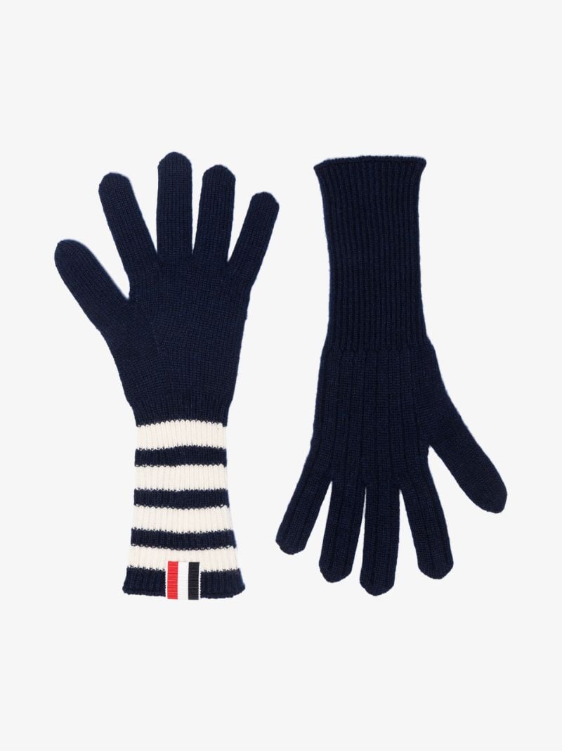 Blue 4-bar Stripe Cashmere Gloves