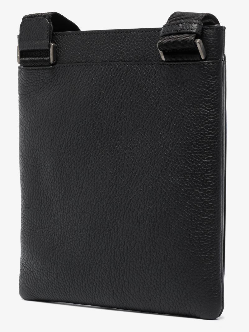 Black Logo Leather Cross Body Bag