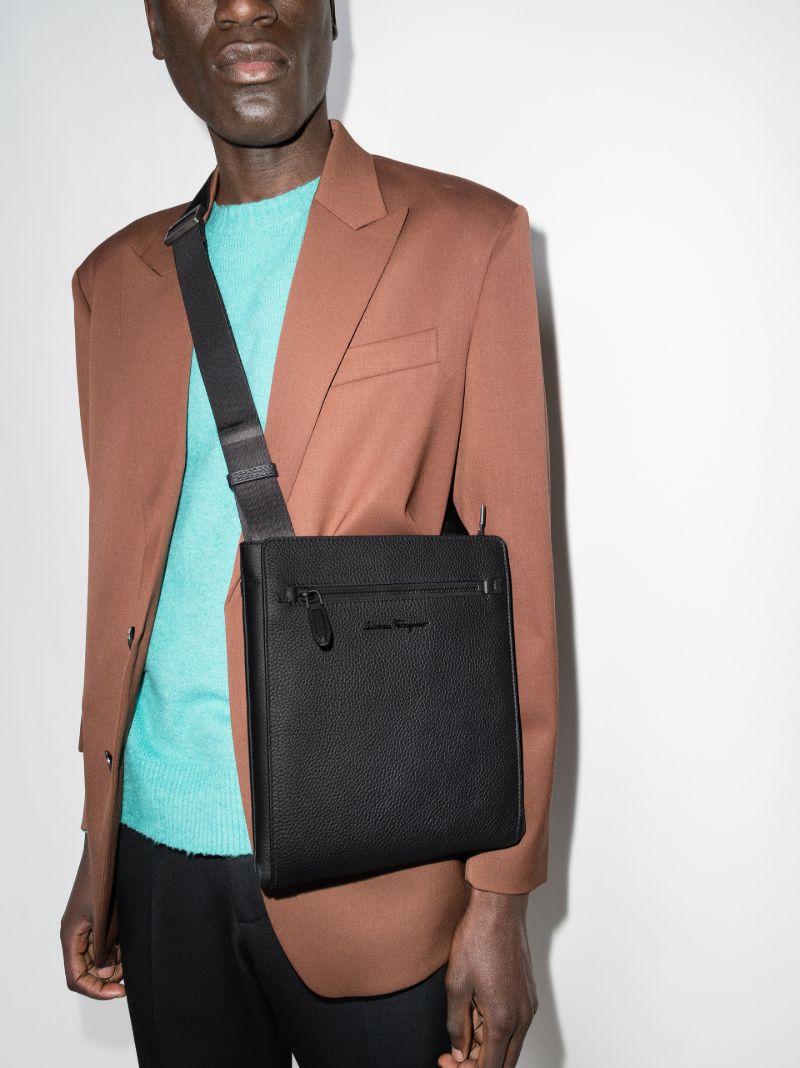 Black Logo Leather Cross Body Bag
