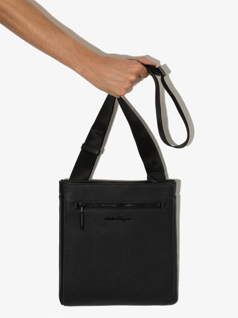 Black Logo Leather Cross Body Bag