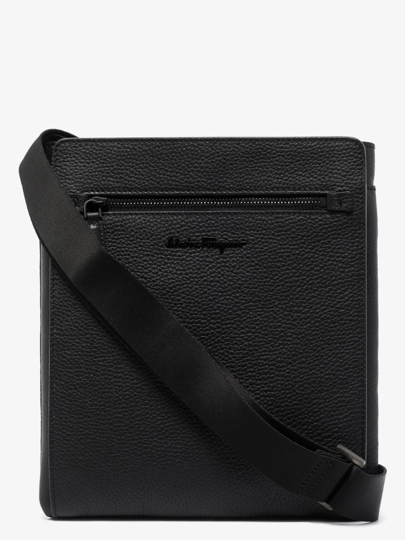 Black Logo Leather Cross Body Bag