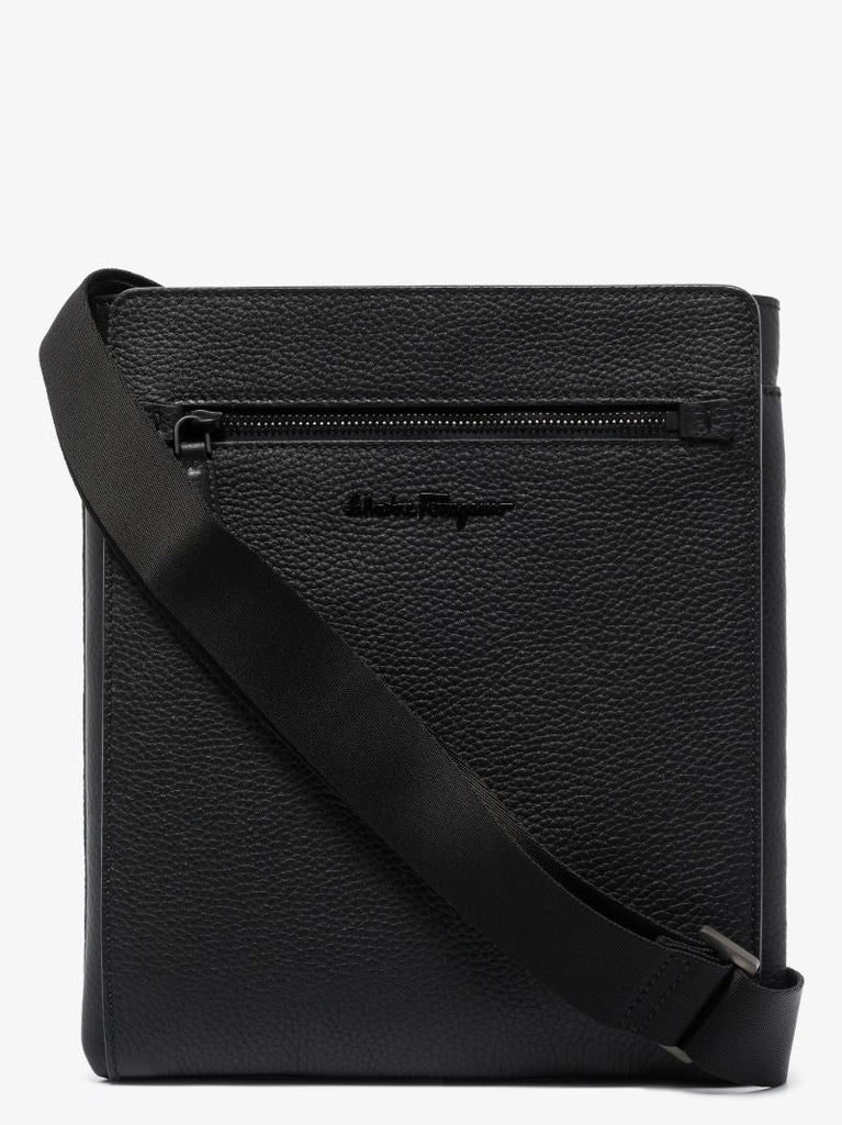 Black Logo Leather Cross Body Bag