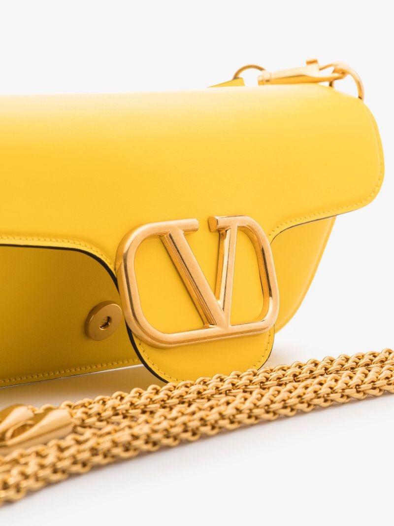 Yellow Vlogo Baguette Leather Shoulder Bag