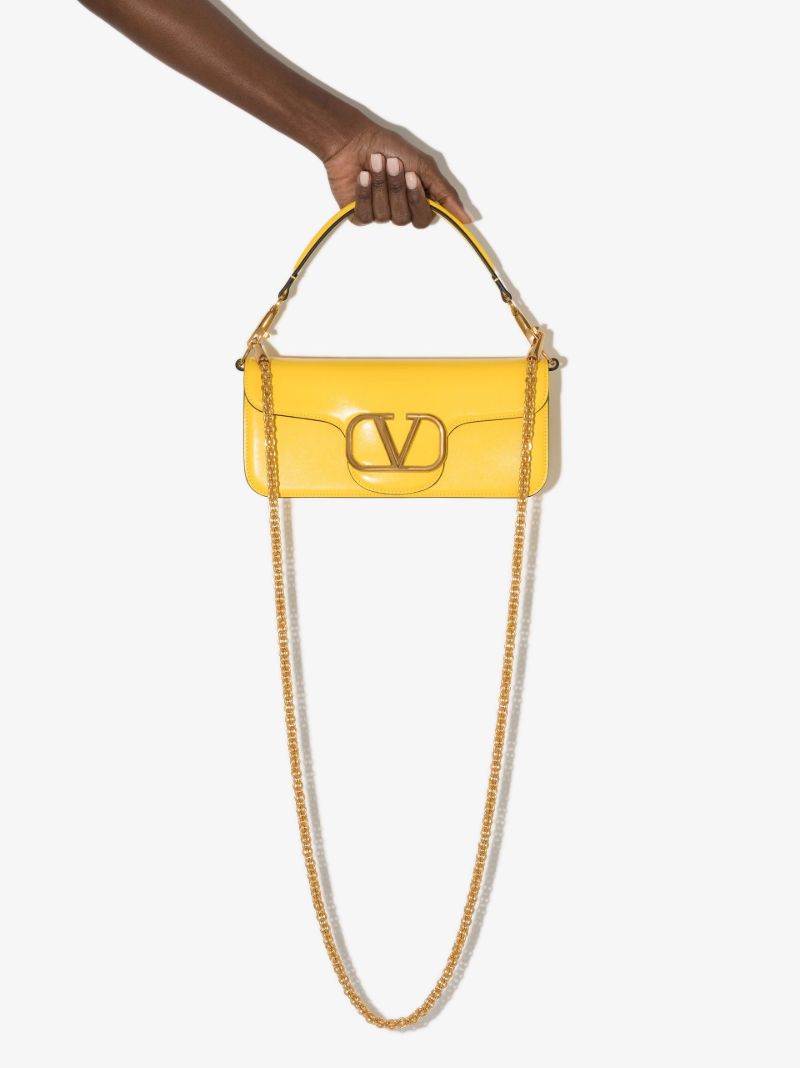 Yellow Vlogo Baguette Leather Shoulder Bag
