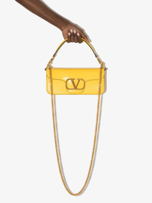 Yellow Vlogo Baguette Leather Shoulder Bag