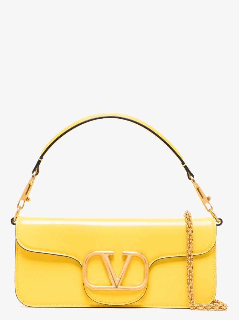Yellow Vlogo Baguette Leather Shoulder Bag