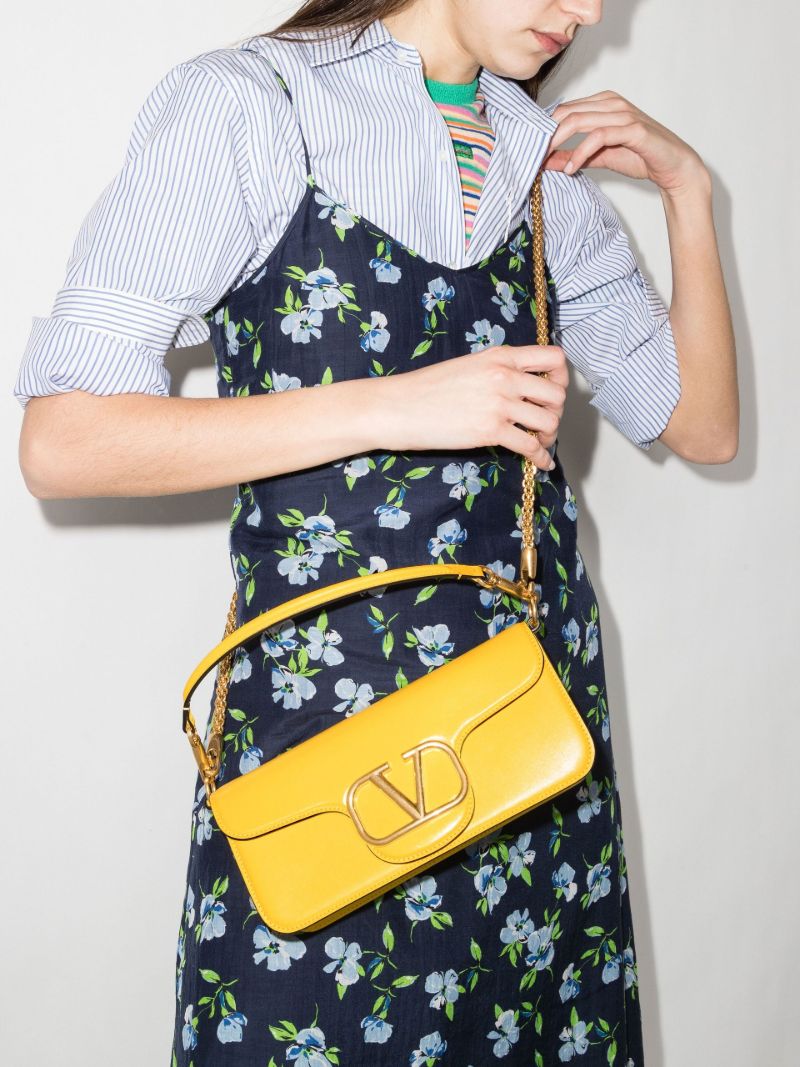 Yellow Vlogo Baguette Leather Shoulder Bag